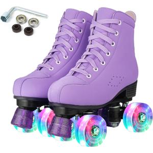 Silvertree Roller Skates for Women and Men PU Leather High-top Adult Roller Derby Skates Wheels Light Up Roller Skates Four-Wheel Shiny Roller Skates for Girls Boys Unisex