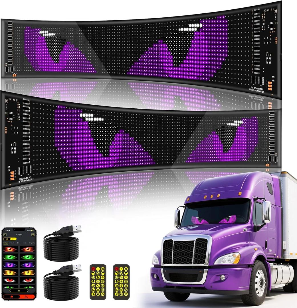 2PCS Devil Eye Lights for Car - LED Eyes for Truck Windshield, 23"x 5" Animated LED Matrix Panel Sign, Flexible Programmable Digital Display for Car Van Truck Window
