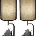 Dreamholder Table Lamp with 3 USB Charging Ports, Modern Desk Lamp with AC Outlet and Phone Stands, Perfect Bedside Lamp for Bedroom, Living Room, Office (Pack of 2), Black