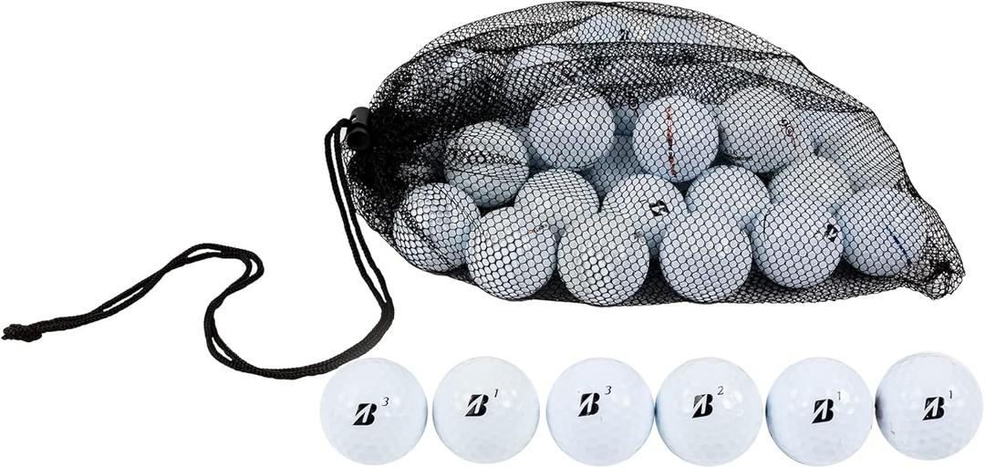 Clean Green Golf Balls 24 Recycled Used for Bridgestone e6 Golf Ball Mix - Good Condition Graded for Bridgestone Golf Balls - Includes Recycled & Used Golf Balls and Mesh Carrying Bag