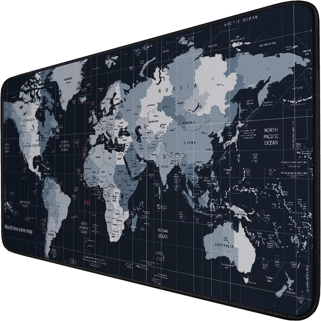 Gaming Mouse Pad, Large Extended Desk Mouse Pad, Non-Slip Spill-Resistant Mousepad with Special-Textured Surface, Anti-Fray Stitched Edges for Esports Pros Gamer Office - Map (31.5L x 15.6W inches)