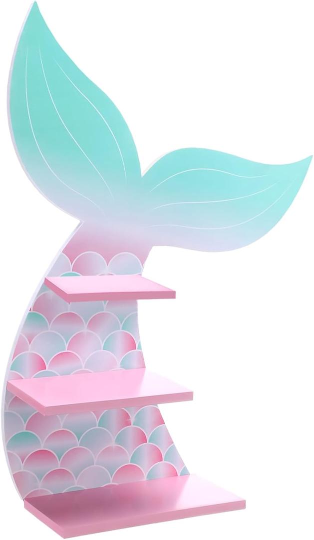 Bencailor Wall Decor Shelf Bedroom Hanging Shelf Wall Mounted Wooden Floating Bathroom Decor for Girls Bedroom Nursery Gift(Cute Mermaid), about 21.65 x 15.63 inches