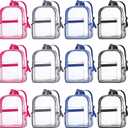 WILLBOND 12Pack Clear Backpack Heavy Duty Transparent Bookbag See Through Waterproof Plastic Backpack Bulk(Multicolor) (Rose Red, Blue, Light Gray, Black)