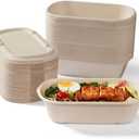 [100% Eco-Friendly] 34 oz Disposable Food Containers with Lids – Sugarcane Pulp Take Out Containers, Biodegradable Lunch Box, Compostable and Microwave Safe To-Go Boxes for Meal Prep – Pack of 50