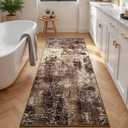 Runner Rug for Kitchen Coffee Hallways Runner Rug Non Slip 2'6''x8' Washable Brown Long Runner Rugs with Rubber Backing Soft Abstract Carpet Runner for Entryway, Kitchen, Bedroom, Bathroom
