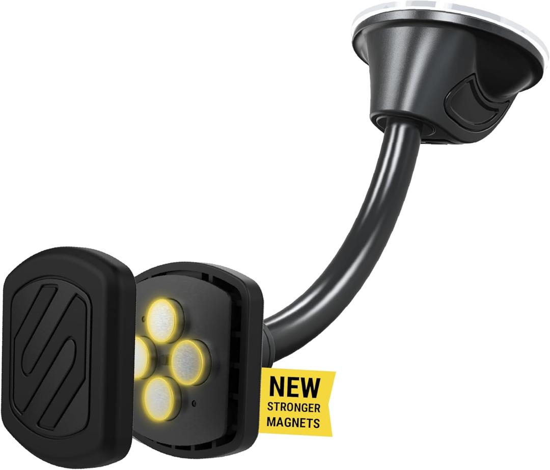 Scosche MXWDL Magnetic Cell Phone Car Mount, Suction Cup Phone Holder for Car Dashboard/Windshield with Extra Strong Magnet and Thick Metal Plate Compatible with iPhone, Samsung, and All Devices (1 Pack)