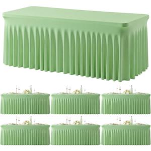 Besutolife 6 Pack Sage Green Spandex Tablecloth for 8ft Rectangle Tables Fitted Table Cloth Stretch Table Covers Skirt 8ft Rectangular Tablecloths for Banquet Parties Wedding Decorations, 96" x 30"