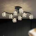 8-Light Semi Flush Mount Ceiling Light, Black and Gold Ceiling Fixture, Farmhouse Dining Room Light Fixture with K9 Crystal Shade, Modern Chandelier for Living Room,Bedroom,Entryway