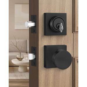 Goldenwarm Black Door Knobs with Deadbolt, Zinc Alloy Matte Black Exterior Door Knobs Lock Set with Deadbolt, Heavy Duty Door Locks for Front Door - Modern & Stylish(1 Pack)