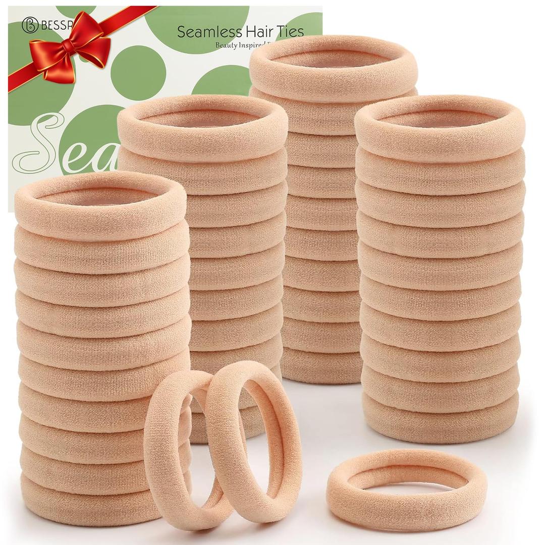 100 Pcs Thick Seamless Tan Hair Ties, Ponytail Holders Hair Accessories No Damage for Thick Hair Valentine's Day Gift(Light Blonde Colors)