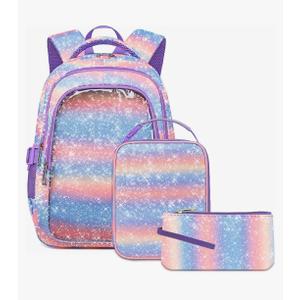 Cute Girls Backpacks with Lunch Box for Kids Candy Gradient Glitter Kawaii School Book Bag for Age 4-6 6-8 8-10 for Primary Kindergarten Elementary Pre School Aesthetic Lightweight Mochila Para Niñas, Color: Bubbles