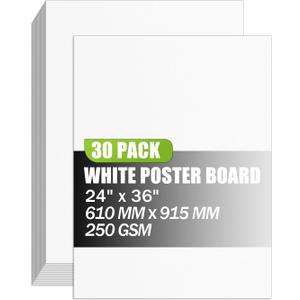 24x36 inches Poster Paper Set of 30, White Large Poster Board, Blank Display Boards, Heavyweight Poster Paper Bulk for School, Office & Craft Projects