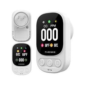Pildegro 3-in-1 Carbon Monoxide Detector Plug in, Professional 2.1" LED Plug-and-Play Real-Time CO Monitor with Temp & RH, Premium Portable Travel CO Alarm with 85dB Loud Alarm (White/Classic)