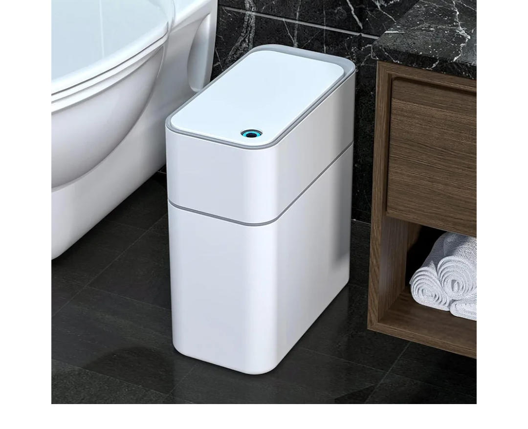 MOPALL Small Bathroom Trash Cans with Lids,Motion Sensor Bathroom Trash Can,Narrow Waterproof Plastic 3.5 Gallon Automatic Adsorption Touchless Garbage Can,White