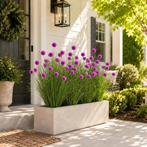 6 Pcs 3 Ft Artificial Tall Grass Plant with Purple Ball Flower for Outdoor