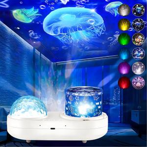 Ocean Kids Night Light Projector,360Rotating Jellyfish Lamp Projector with 7 Films & Timer Sensory Lights,Baby Toddler Bedroom Ceiling Projector, Birthday Christmas Gifts for Children Adults