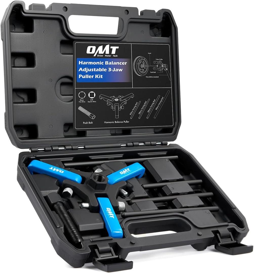 Orion Motor Tech Harmonic Balancer Puller Kit, Adjustable 3-Jaw Puller Set for Removing Harmonic Dampers & Balancers, 3-Jaw Pulley Puller Set Compatible with Chevy GM Chrysler Cadillac Ford More, Blue
