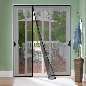 Reversible Left Right Side Opening Magnetic Screen Door for 60 x 80 in French Door, Screen Itself Size: 62" x 81", Glass Sliding Door Heavy Duty Screen Door Mesh Curtain for Front Patio Or Large Door (Polyester-Black)