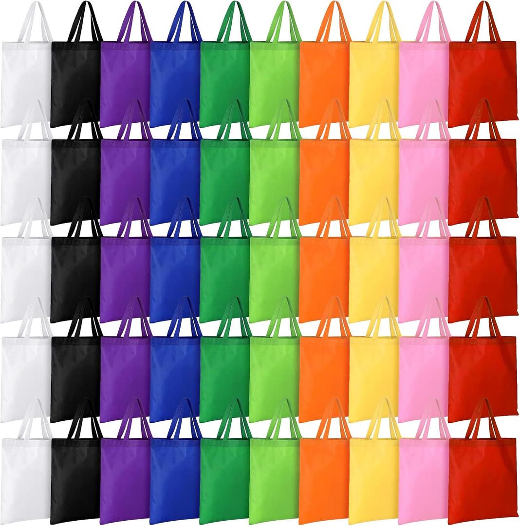 Woanger 100 Pcs Bulk Tote Bags 15'' x 16'' Reusable Fabric Shopping Canvas Bags Cloth Totes with Handles