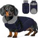 Dog Coats for Large Dogs, Dog Puffer Jacket with Harness Built in, Pet Warm Winter Vest, Dark Blue L