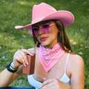 3Pcs Rhinestone Cowboy Hat for Women with Bandana, Heart Sunglasses set, Wide Brim Cowgirl Hat for Western Disco Party (Pink)