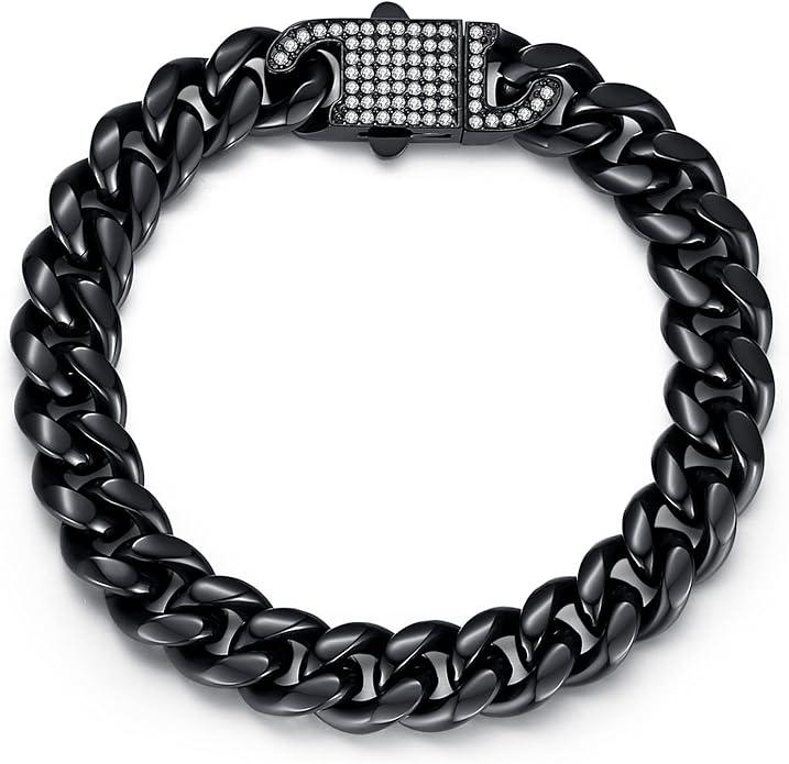 Amazon Essentials Unisex Thick Cuban Chain Bracelet with Simulated Diamond Clasp