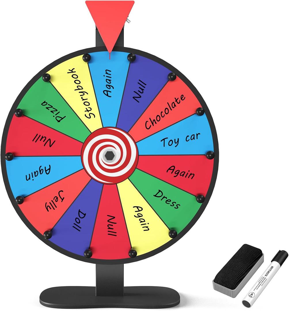 12 Inch Prize Wheel, 14 Slots Spinning Wheel for Prizes, Heavy Duty Base Spinner for Explosive Classroom, Birthday Moments, Parties