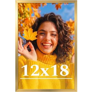 12x18 Picture Frame for Wall Display, 12x18 Gold Picture Frame with Shatter Resistant Plexiglass, Stable and Sturdy 12 x 18 Poster Frame for Wall Display, Handpicked Gift Collection, 1 Pack