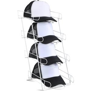 Zonon 4 Tier Hat Display Stand Wire Countertop Hat Display Rack boutique Baseball Cap Rack for Retail, Table Top, Bedroom, Entryway(White)