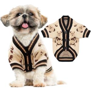 ABRRLO Small Dog Sweaters Cute Bear Dog Cardigans Clothes for Small Medium Dogs Boy Girl Puppy Cat Knitting Cardigan Outfits Dogs Winter Coats Warm Pet Doggy Clothes Soft Knitwear (Beige, Small)