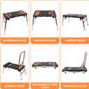 7 in 1 Work Benches Multifunctional Folding Work Table for Garage, Portable Workbench, Sawhorse, Scaffold, Platform, Mobile Workbench, Dolly and Hand Truck with 4 Wheels