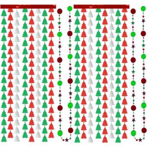 2 Pack Christmas Party Streamers Tinsel Curtain Backdrop Christmas Foil Fringe Curtain with 2 Pack Garlands for Party Photo Booth Backdrop Birthday Decorations (Silver Green Red)