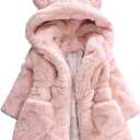 Mallimoda Girls Winter Warm Coats Ear Hooded Faux Fur Fleece Jacket (1-2T, Pink)