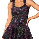 MiYang Women's Swimwear One Piece Slimming Skirt Tummy Control Swimdress Bathing Suit (Large, Tie Dye Stardust 1)