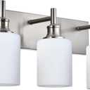 Brushed Nickel Bathroom Lighting Fixtures Over Mirror 3 Light Bathroom Vanity Light with Opal White Glass Shade, Modern Wall Sconces Lighting Vanity Fixtures for Bedroom Living Room