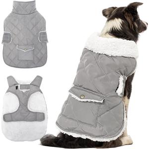 Dog Winter Coat - Windproof Fleece Warm Thick Dog Jacket Clothes for Cold Weather - Pet Vest Coat Outfits for Dogs - Indoor & Outdoor Use  X-Large, Grey 