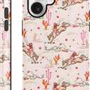 for iPhone 16 6.1'' Cute Cowgirl Star Western Phone Case, 2 in 1 Cool Aesthetic Horseback Riding Cactu Stars Case Shockproof Protective Non-Slip Design Protection Cover or Woman Girls