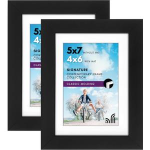 Americanflat 5x7 Picture Frame in Black Set of 2 - Displays 4x6 With Mat and 5x7 Without Mat - Composite Wood with Shatter Resistant Glass - Horizontal and Vertical Formats for Wall and Tabletop Americanflat 5x7 Picture Frame in Black Set of 2 - Displays 4x6 With Mat and 5x7 Without Mat - Composite Wood with Shatter Resistant Glass - Horizontal and Vertical Formats for Wall and Tabletop
