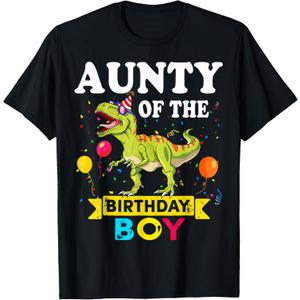 Aunty Of The Birthday Boy Dinosaur T-Rex Matching Family T-Shirt (Black, L)