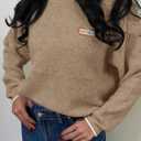 Saodimallsu Womens Sweaters Crew Neck Long Sleeve Knit Contrast Piping Stripe Lightweight Casual Fall Pullover Tops 2025 (Brown)