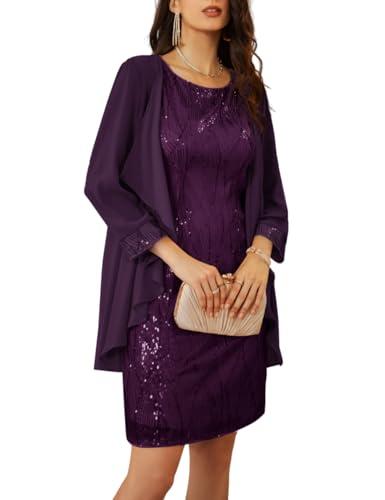 Plus Size Sequin Dresses Women's Mother of the Bride Dresses Cocktail 2025 Purple, XXL