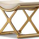 CHSSIH Vanity Stool Chair for Makeup - Small Backless Leather Stool for Vanity - Modern Ottoman Bench Seat with Metal X Legs, Footstool for Bathroom & Living Room - Gold