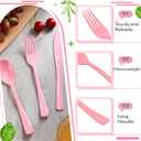 300 Pcs Plastic Silverware Heavy Duty Cutlery Set Plastic Utensils Set Includes 100 Disposable Spoons 100 Forks Knives for Parties Catering Family Gathering(Pink)