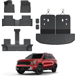 GALVAGNIATE Floor Mats for 2021-2024 2025 Kia Sorento 6-Seat/7-Seat (Not for Hybrid), All Weather TPE Floor Mat and 2-in-1 Cargo Liner with Backrest Mat for Sorento Accessories