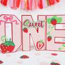 Strawberry 1st Birthday One Letter Sign - Wood One Letter Table Centerpiece for Strawberry 1st Birthday, Sweet One Birthday Party Decorations, Berry Sweet First Birthday Decor