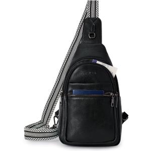 8L Crossbody Sling Bag Fanny Pack For Women Men Backpack Travel Shoulder Bags Purse Handbag PU Leather Black