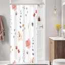 Gibelle Small Stall Shower Curtain 36 x 72, Narrow Half Watercolor Floral Fabric Shower Curtain, Coral Beige Flower Decorative Bathroom Shower Curtain Set with Hooks