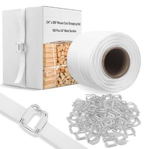 3/4" x 500' Woven Cord Strapping Kit, Woven Cord Banding Packaging Strapping Roll and 100 Pack Metal Wire Buckles, 2400 Lbs Break Strength