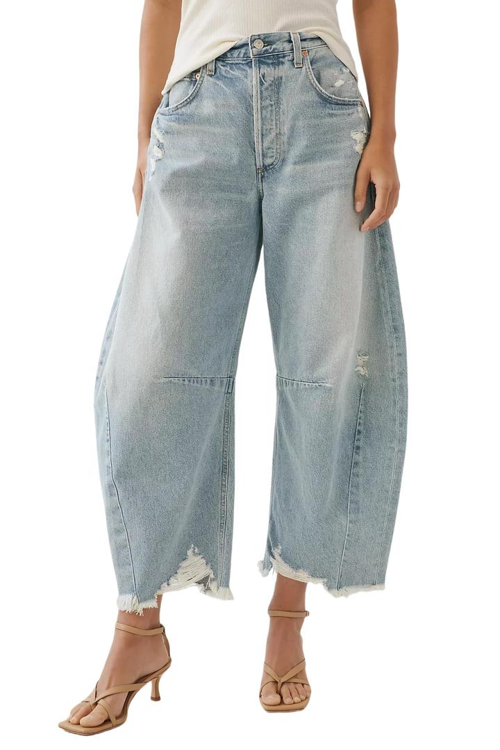 Allimy Womens Jeans High Waisted Rise Ripped Baggy Loose Fit Ankle Barrel Y2K Boyfriend Horseshoe Raw Hem Wide Leg Jeans for Woman Trendy 2026 Denim Capri Pants Light Blue Size 6