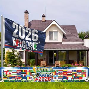 World Cup Flags 2026 Merchandise Decor 2PCS USA Canada Mexico Host Country Soccer Flag and Football Supporters Banner Around The World Decorations for Party Yard Sign for Garden Restaurant Bar Home